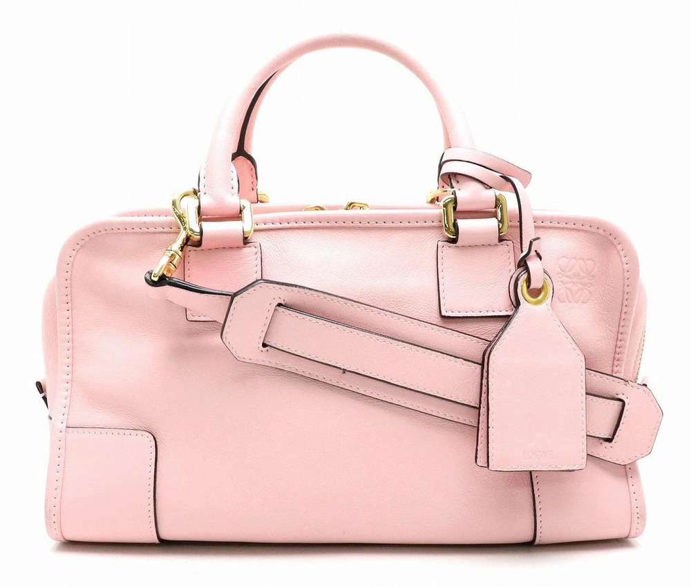 Loewe Amazona Leather Handbag Boston Shoulder Bag Pink